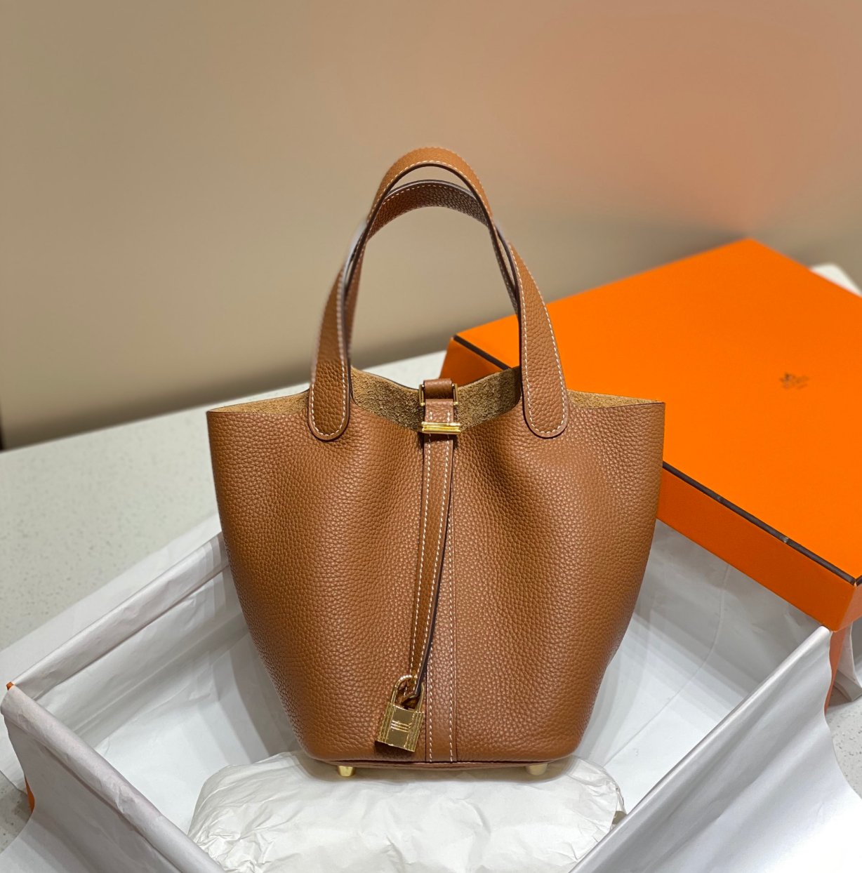 Lock Leather Bucket Bag