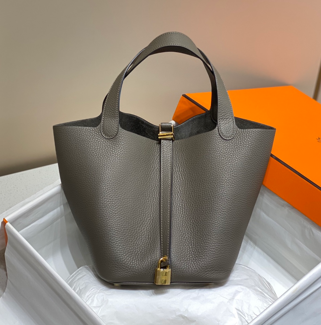 Lock Leather Bucket Bag