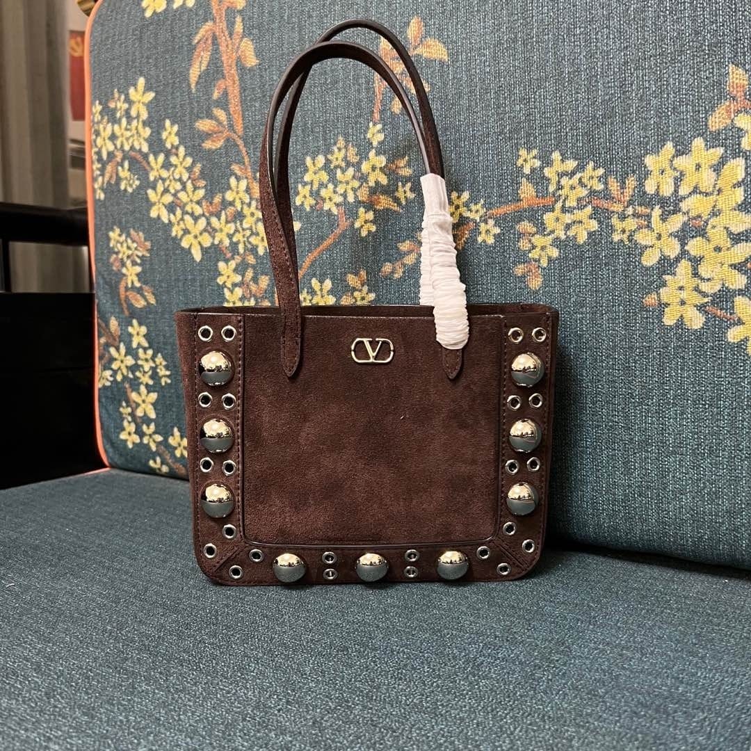 V Studded Leather Tote