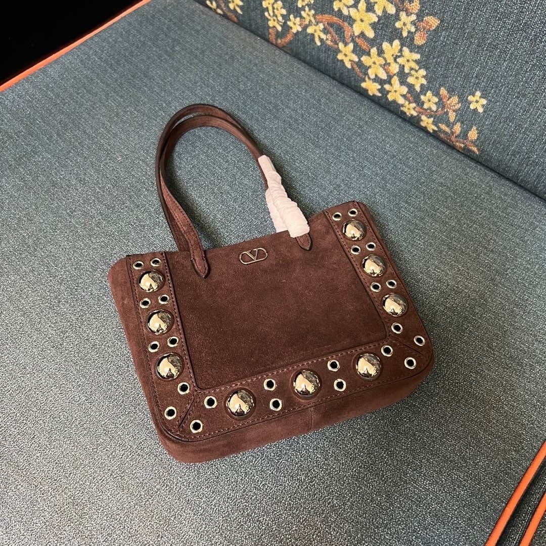 V Studded Leather Tote