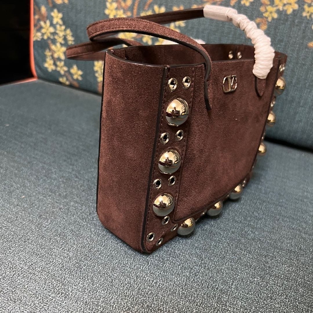 V Studded Leather Tote