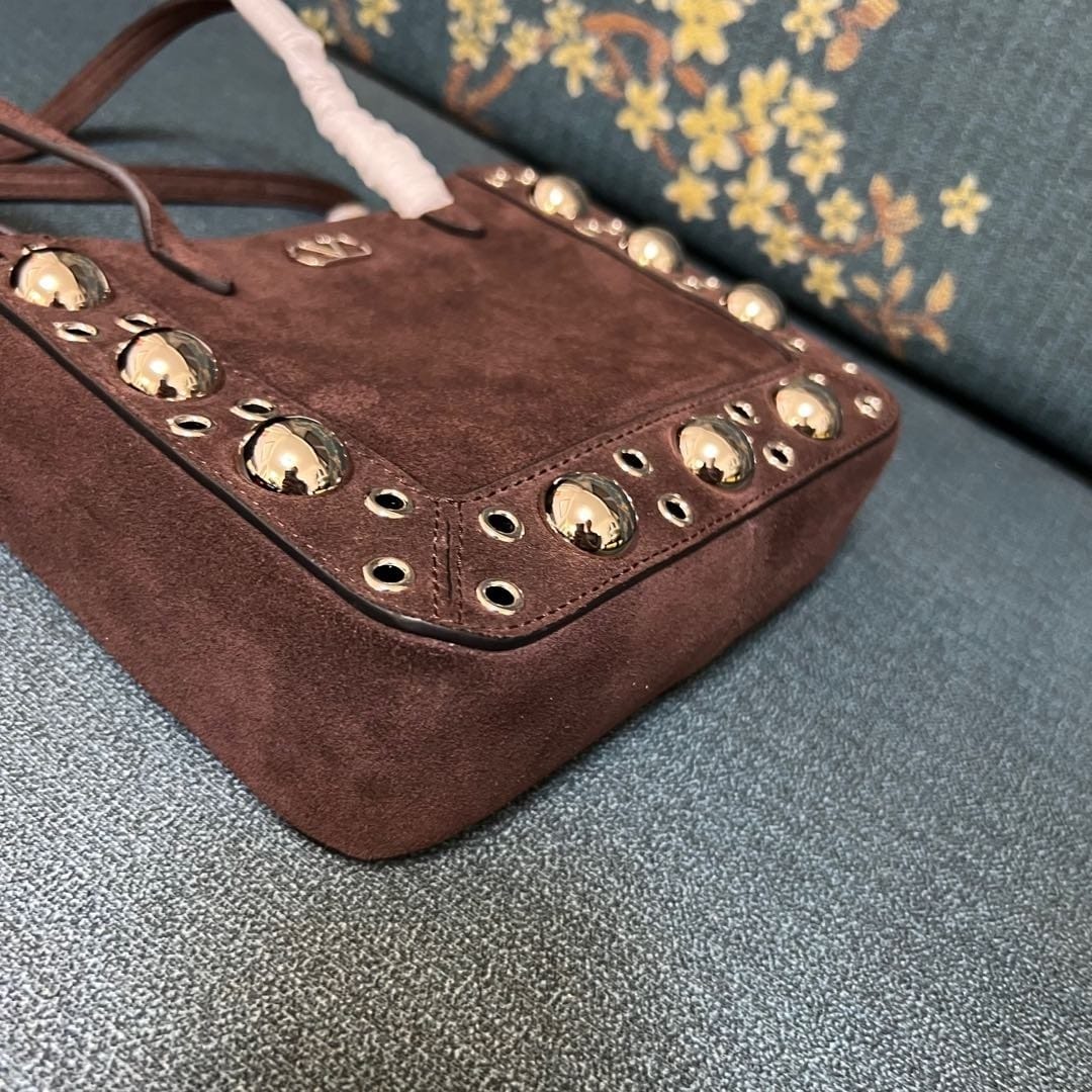 V Studded Leather Tote