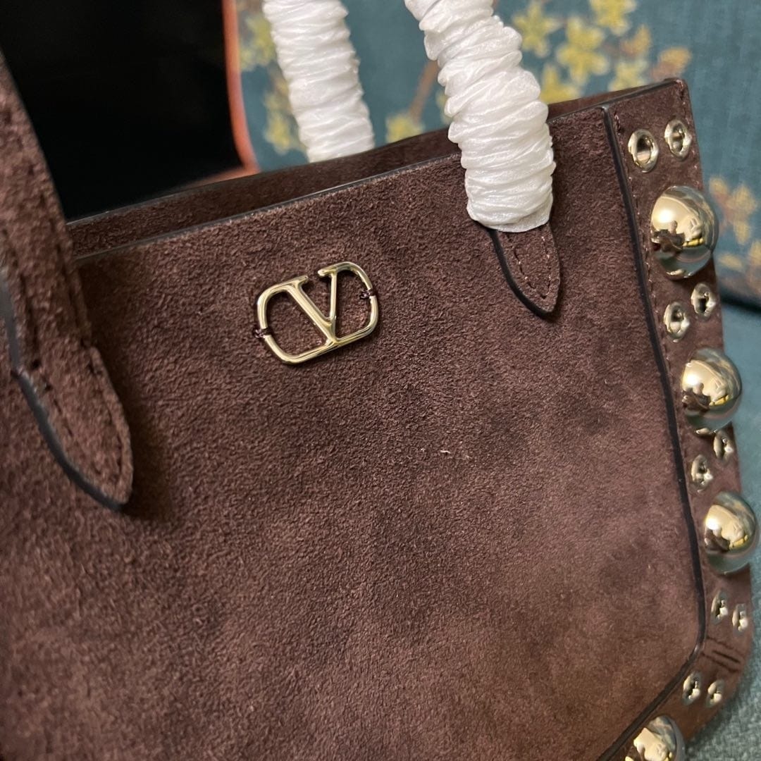 V Studded Leather Tote