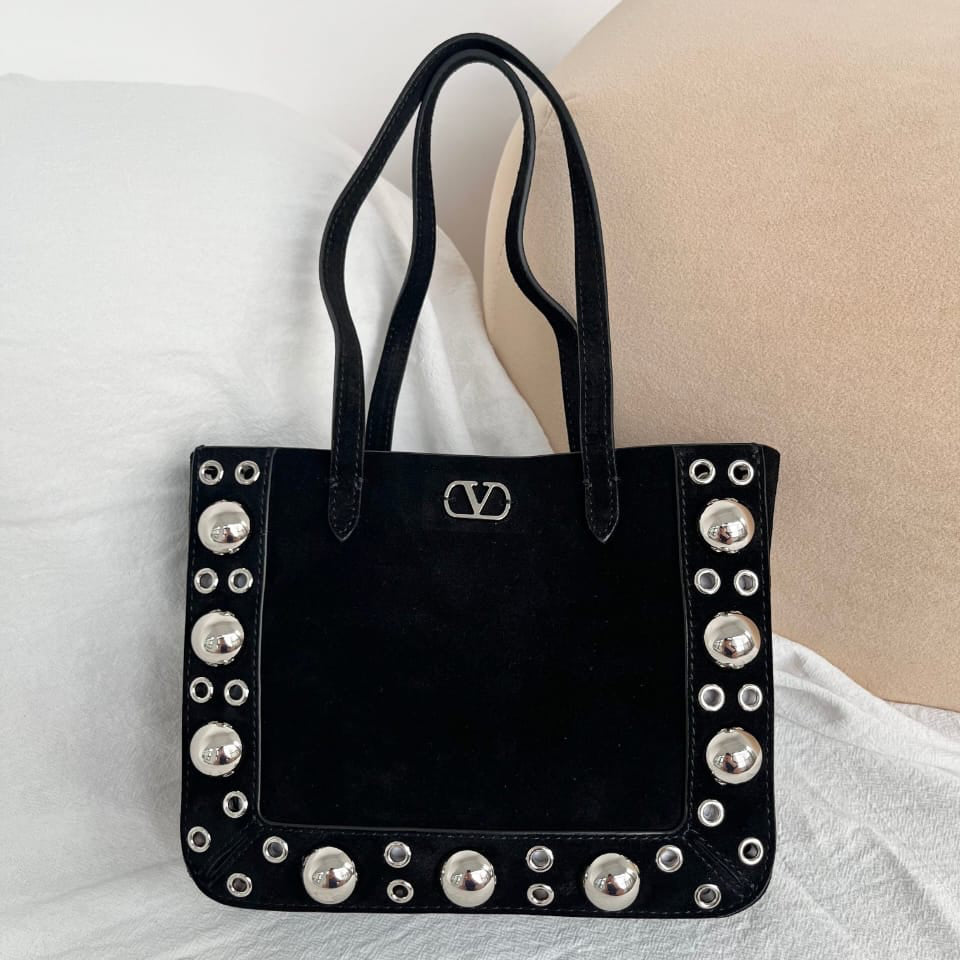 V Studded Leather Tote