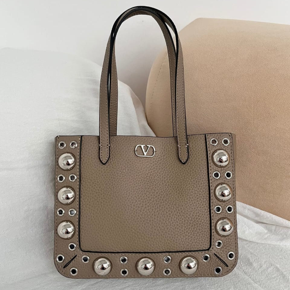 V Studded Leather Tote
