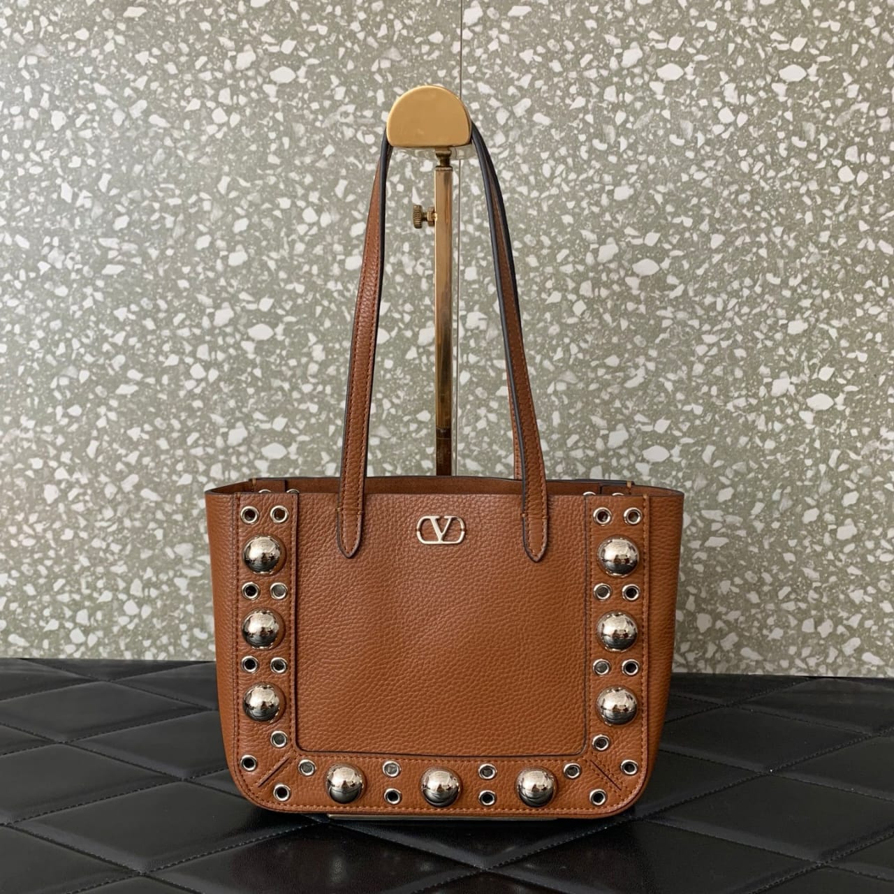 V Studded Leather Tote