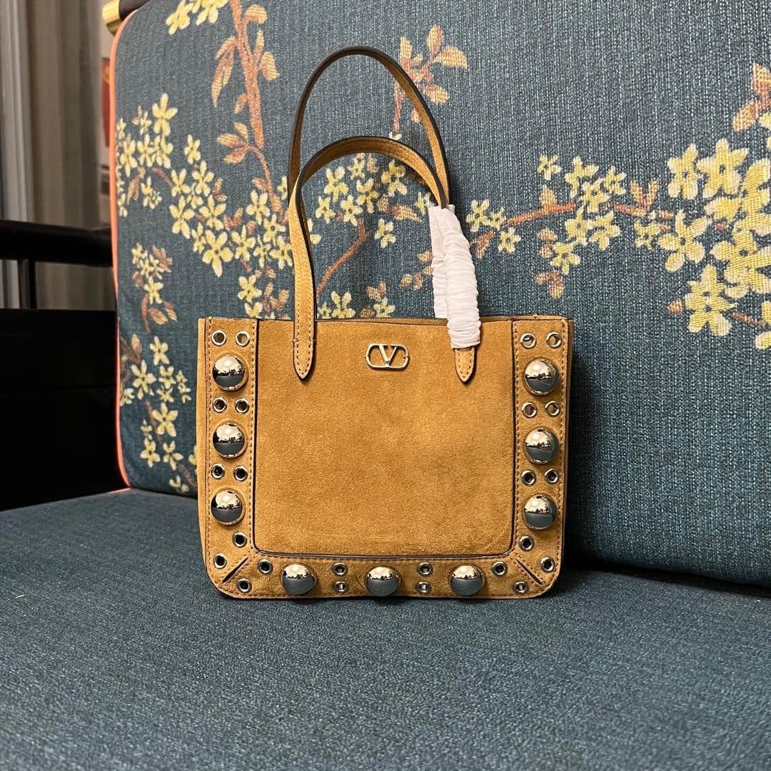 V Studded Leather Tote