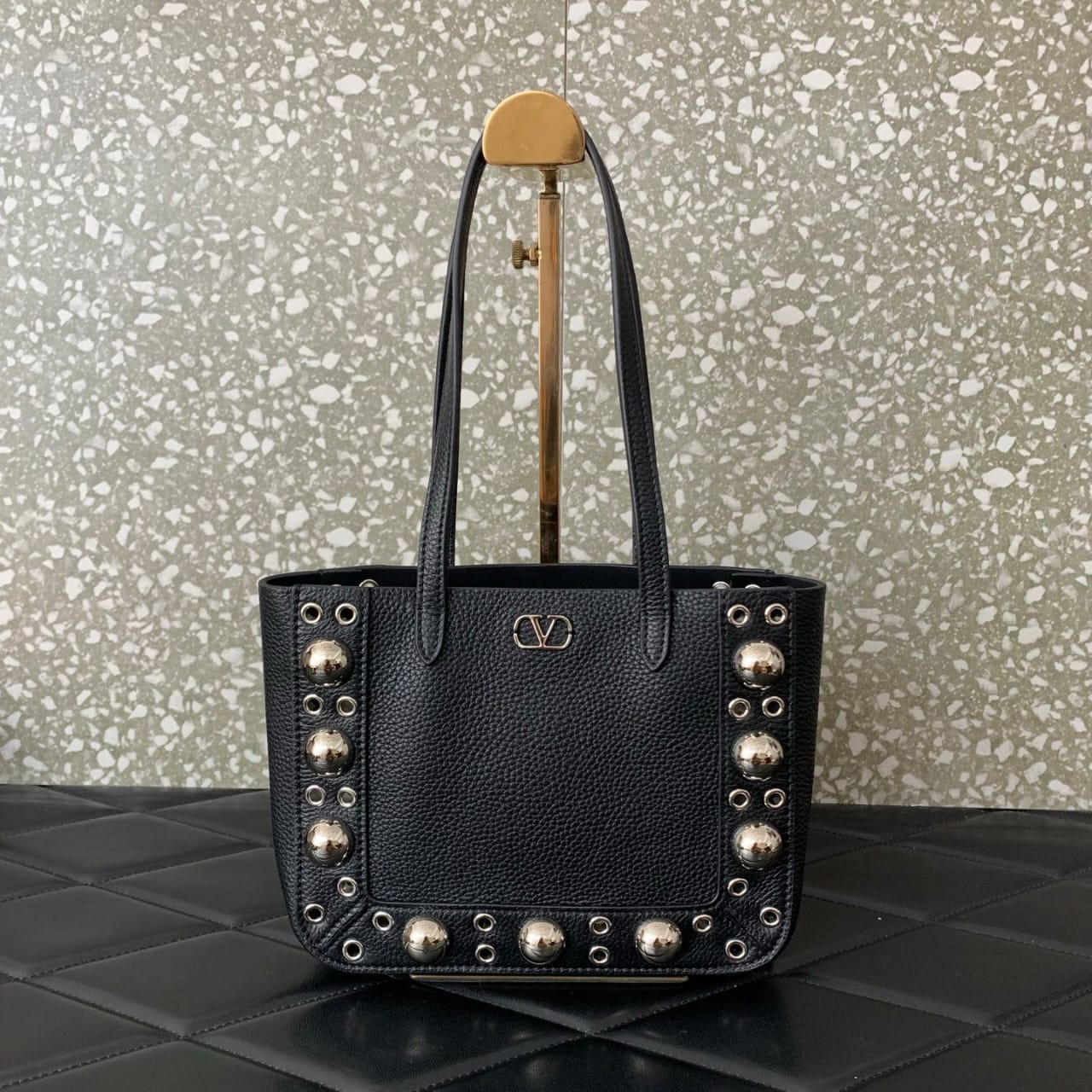 V Studded Leather Tote