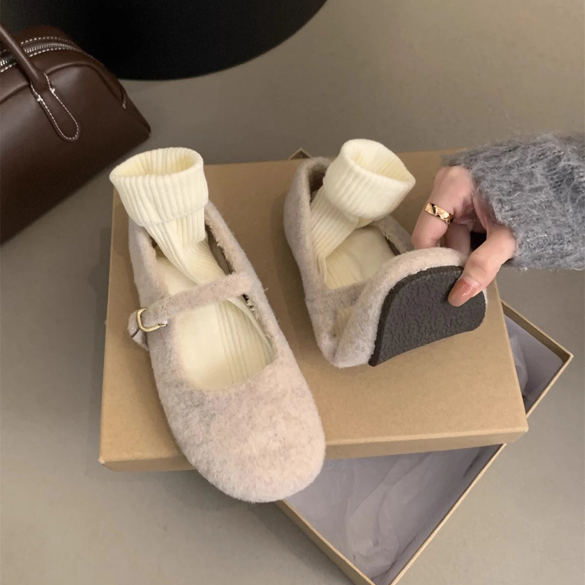 Warm Wool Plush Ballet Flats