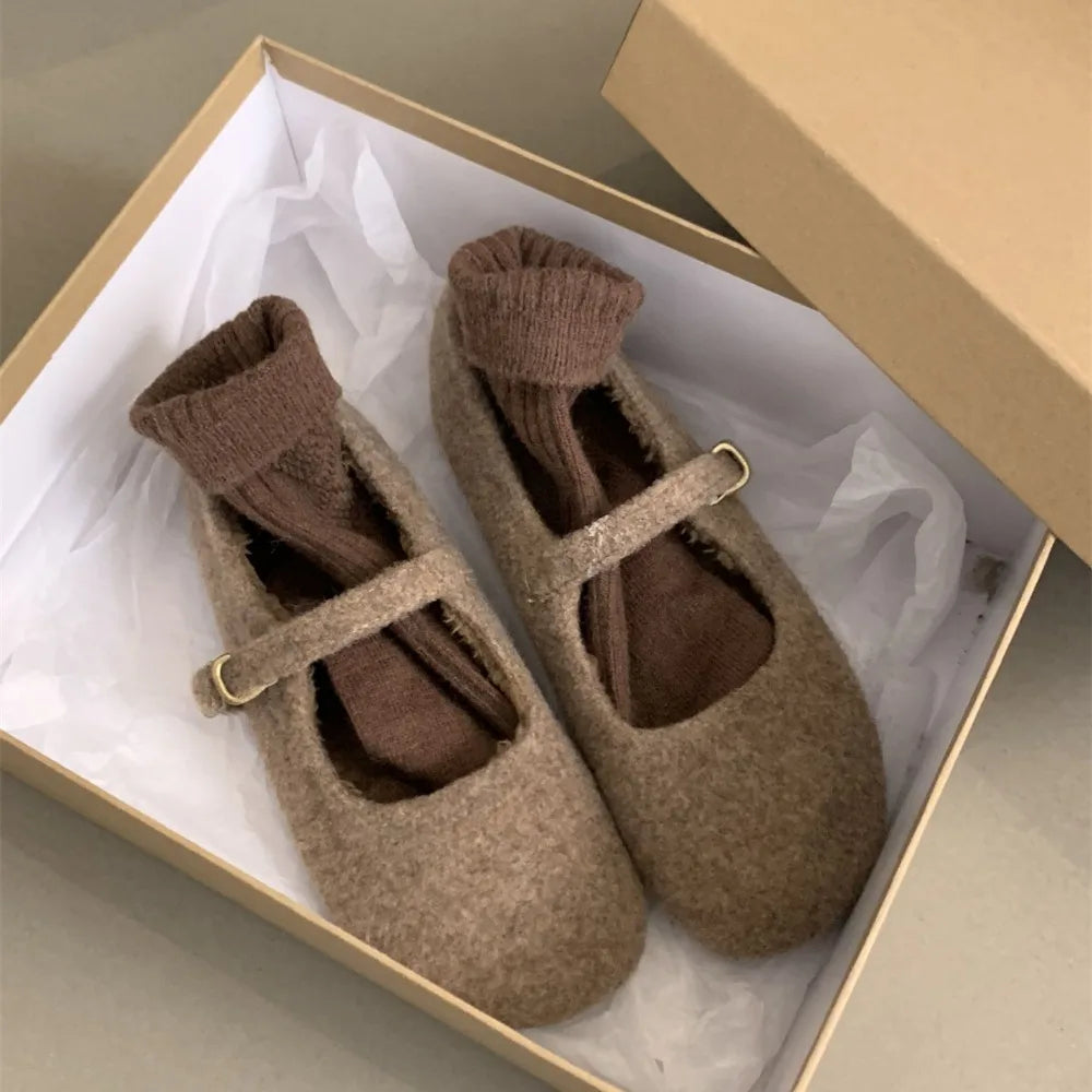 Warm Wool Plush Ballet Flats