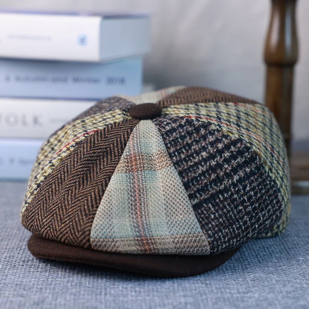 Wool Patchwork Newsboy Cap (Unisex)