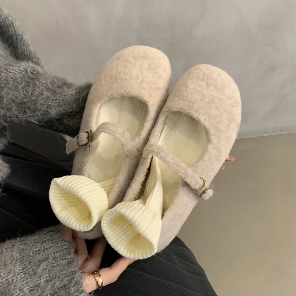 Warm Wool Plush Ballet Flats