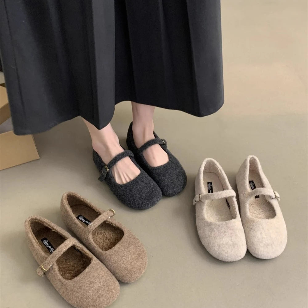 Warm Wool Plush Ballet Flats