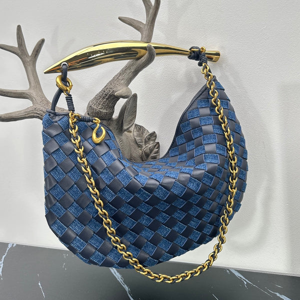 Denim leather bag