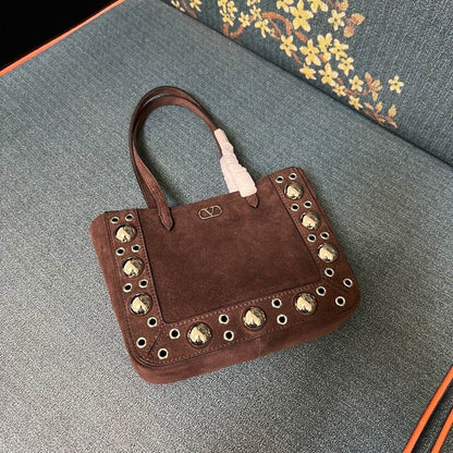 V Studded Leather Tote