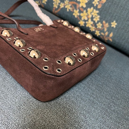 V Studded Leather Tote