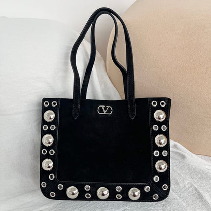 V Studded Leather Tote