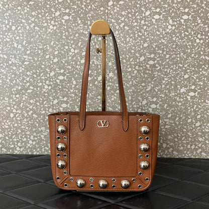 V Studded Leather Tote