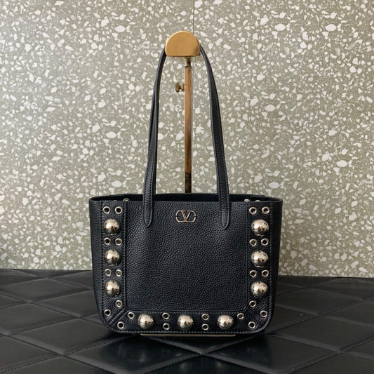 V Studded Leather Tote
